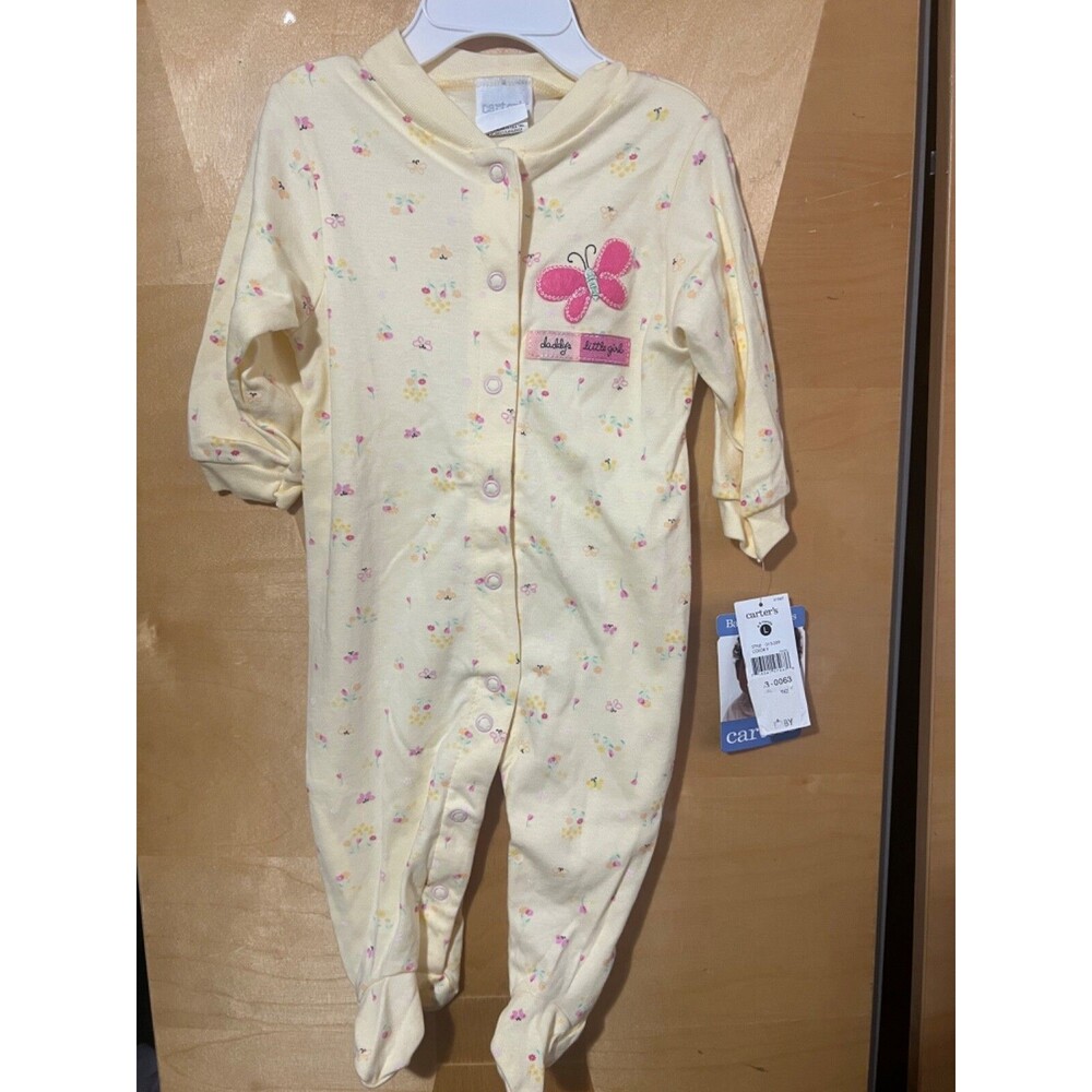 Carters Baby One Piece PJ Baby L 6-9 Months Yellow Butterfly Flowers Pajama New